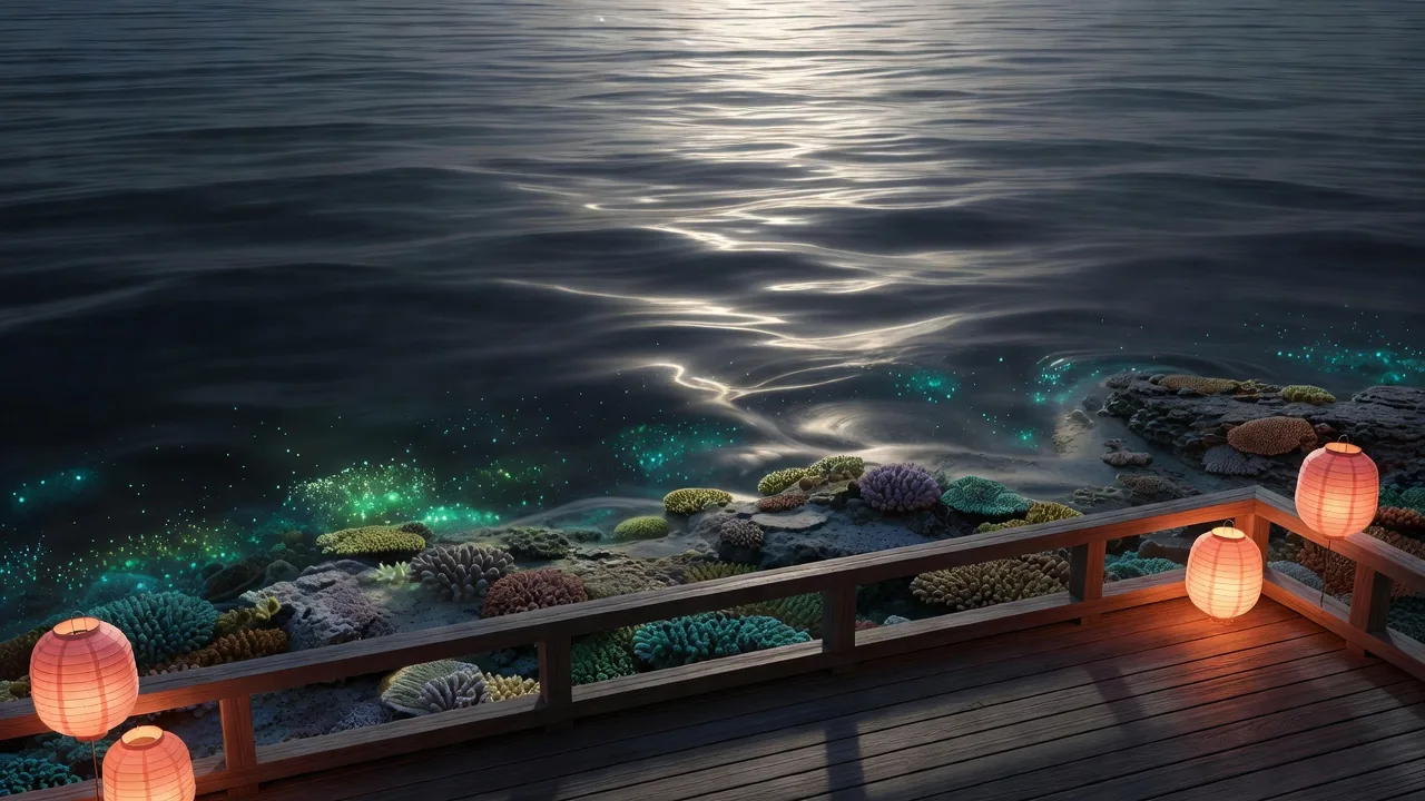 生物発光の夜のデッキ